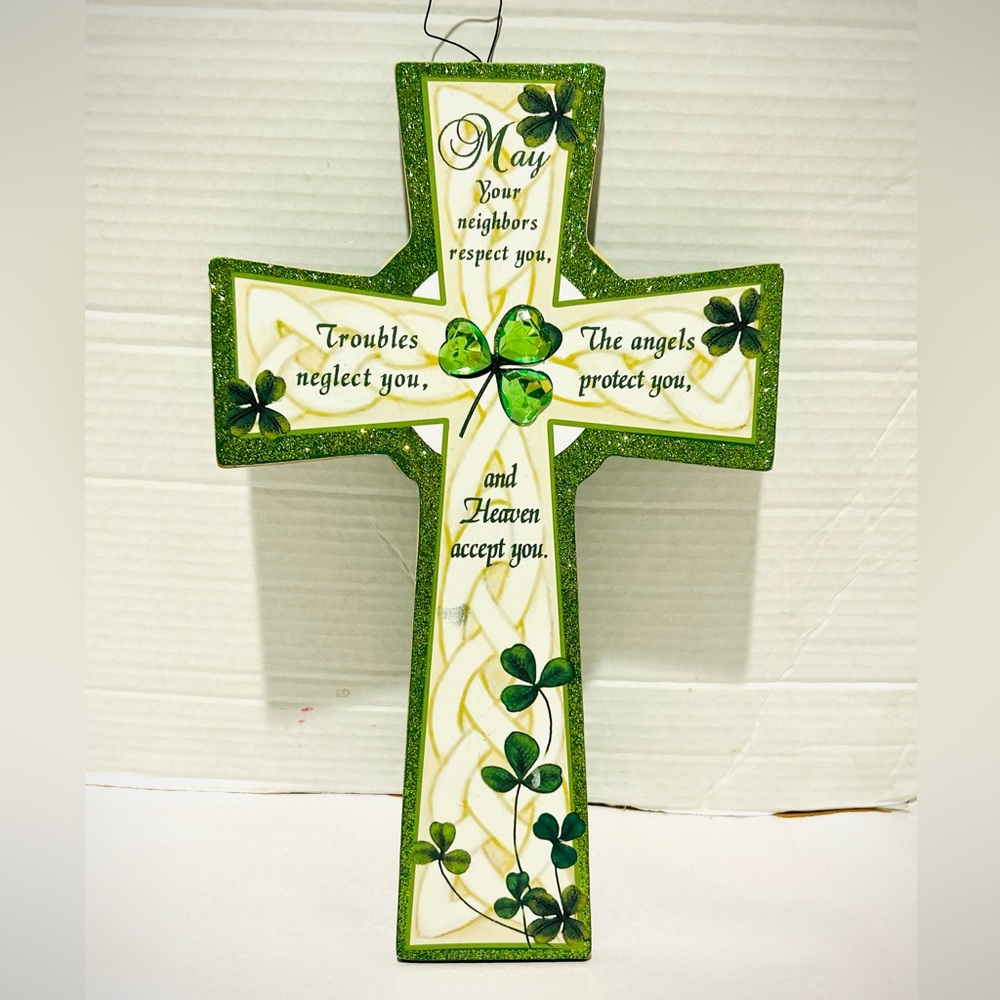 Irish Blessing Wooden Cross Celtic Shamrock dorm decor Lucky St Patricks Day